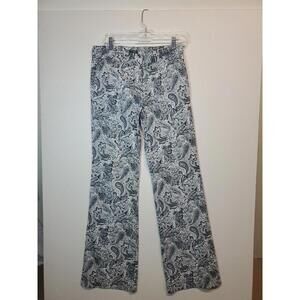 J.Crew pants low fit bootcut Retro trousers Blue/white Paisley Women's Size 2